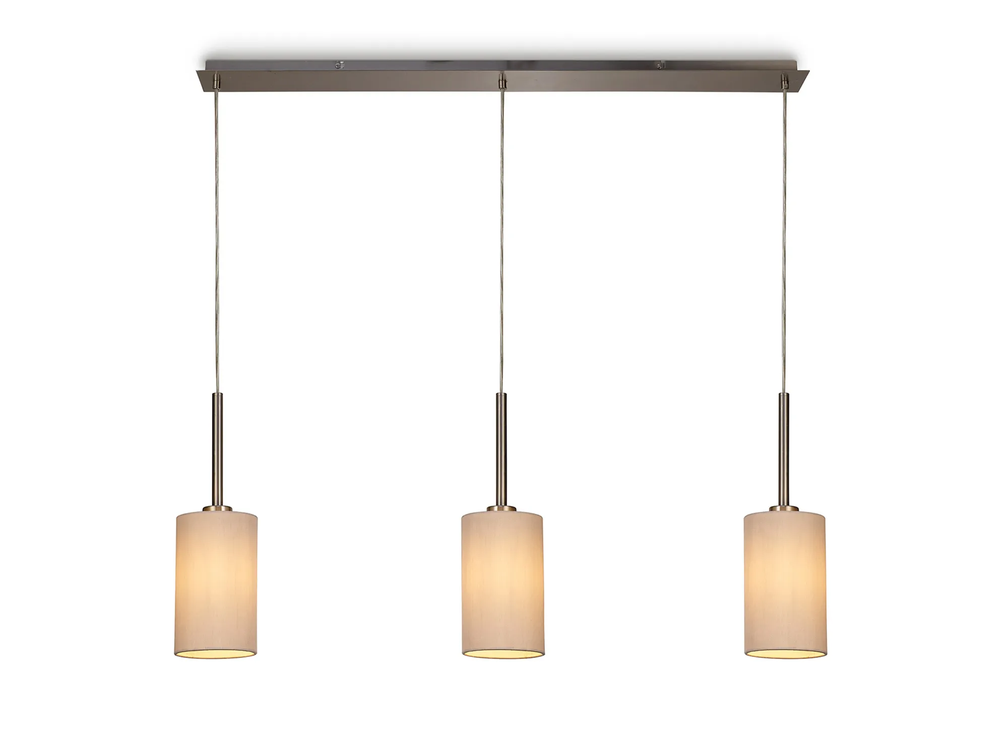 DK0777  Baymont 12cm Shade 3 Light Pendant Satin Nickel; Nude Beige/Moonlight